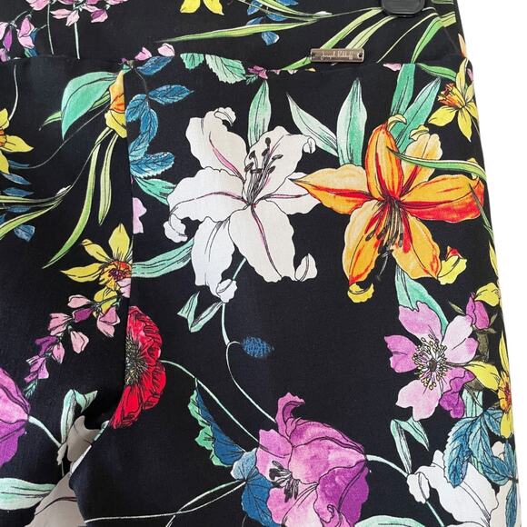 JOSEPH RIBKOFF Size US 6 Black Multicolor Floral Pull-On Stretch Cropped Pants - Picture 6 of 6